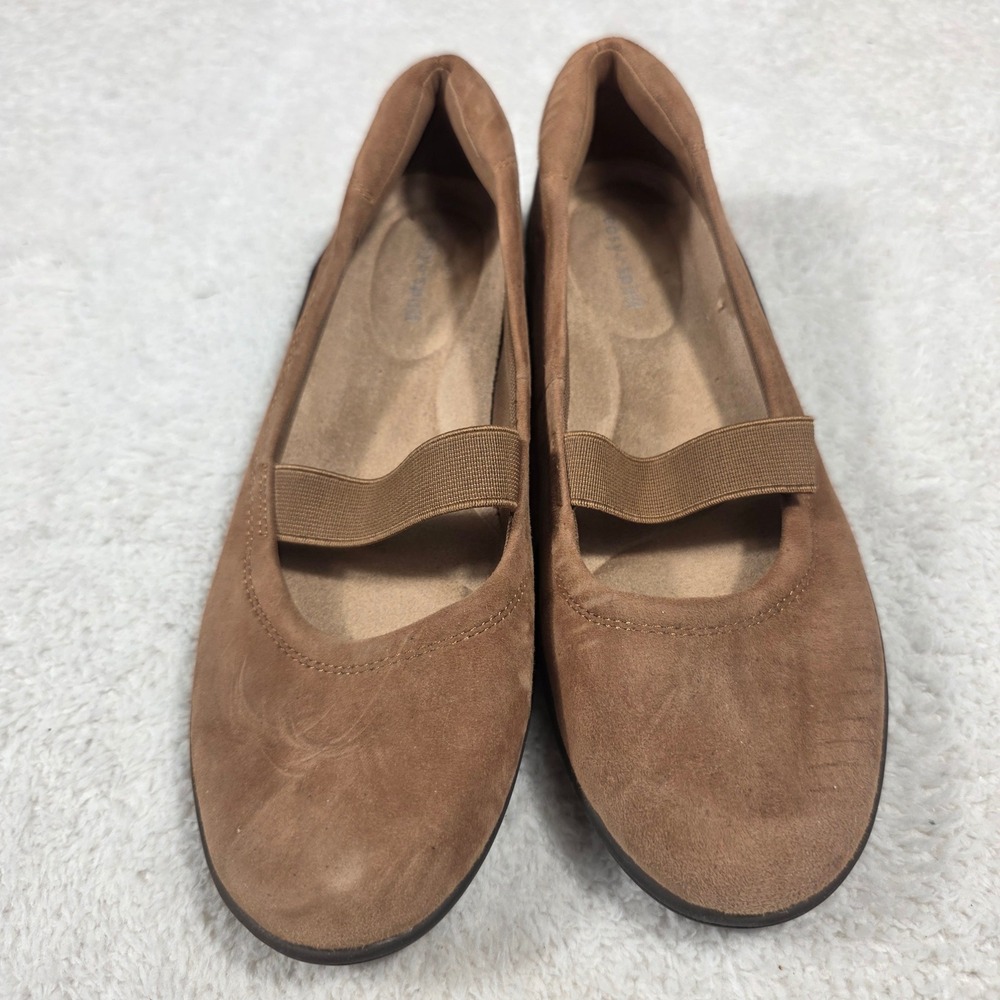 Easy Spirit Mary Jane Flats Womens 7.5 Narrow Tan Suede Elastic Strap Comfort